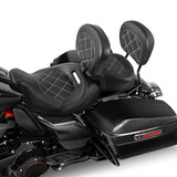 C.C. RIDER Touring Seat Two Piece Low Profile Driver Passenger Seat With Backrest For Road Glide Street Glide Road King, Black White 2009-2023