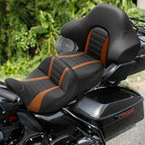 C.C. RIDER Touring Seat Driver Passenger Seat With Backrest For Harley CVO Road Glide Electra Glide Street Glide Road King, Brown, 2014-2024