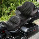 C.C. RIDER Touring Seat Driver Passenger Seat With Backrest For Harley CVO Road Glide Electra Glide Street Glide Road King, Black Red, 2014-2023