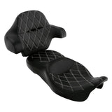 C.C. RIDER Touring Seat Driver Passenger Seat Extended Reach Seat With Backrest For Harley CVO Road Glide Electra Glide Street Glide Road King, Black Gray Diamond Stitching, 2014-2023