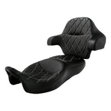 C.C. RIDER Touring Seat Driver Passenger Seat Extended Reach Seat With Backrest For Harley CVO Road Glide Electra Glide Street Glide Road King, Black Gray Diamond Stitching, 2014-2023