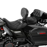 C.C. RIDER Touring Seat Two Piece Low Profile Driver Passenger Seat With Backrest For Road Glide Street Glide Road King, Black White 2009-2023