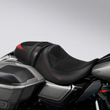C.C. RIDER Touring Seat Two Piece 2 Up Seat Driver Solo Seat Passenger Seat Alcantara Leather Red Stitching For CVO Street Glide CVO Road Glide, 2023-2024