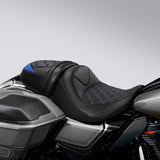 C.C. RIDER Touring Seat Two Piece 2 Up Seat Driver Solo Seat Passenger Seat Blue Honeycomb Stitching For CVO Street Glide CVO Road Glide, 2023-2024