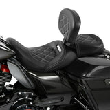 C.C. RIDER Touring Seat Two Piece Low Profile Driver Passenger Seat With Backrest For Road Glide Street Glide Road King, Black White 2009-2023
