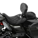 C.C. RIDER Touring Seat Two Piece Low Profile Driver Passenger Seat With Backrest For Road Glide Street Glide Road King, Black White 2014-2023