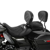 C.C. RIDER Touring Seat Two Piece Low Profile Driver Passenger Seat With Backrest For Road Glide Street Glide Road King, Black, 2009-2023