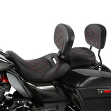 C.C. RIDER Touring Seat Two Piece Low Profile Driver Passenger Seat With Backrest For Road Glide Street Glide Road King, Black Red, 2009-2024