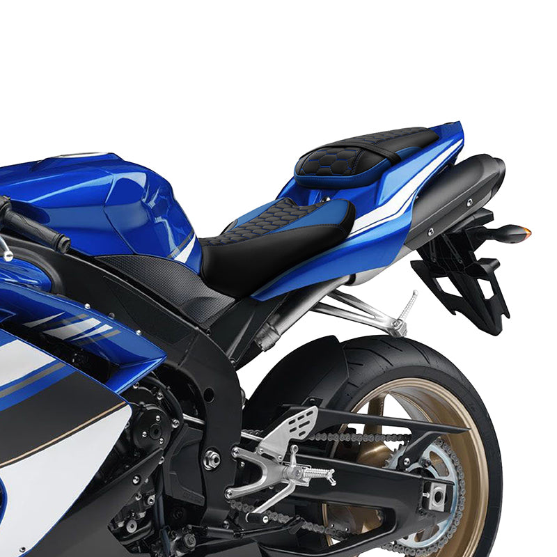 c.c. Rider YZF R1 Front and Rear Seat for Yamaha YZFR1 Blue Honeycomb Pattern 2007 2008