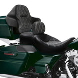 C.C. RIDER Touring Seat Driver Passenger Seat Extended Reach Seat With Backrest For Harley CVO Road Glide Electra Glide Street Glide Road King, Black Gray Diamond Stitching, 2014-2023