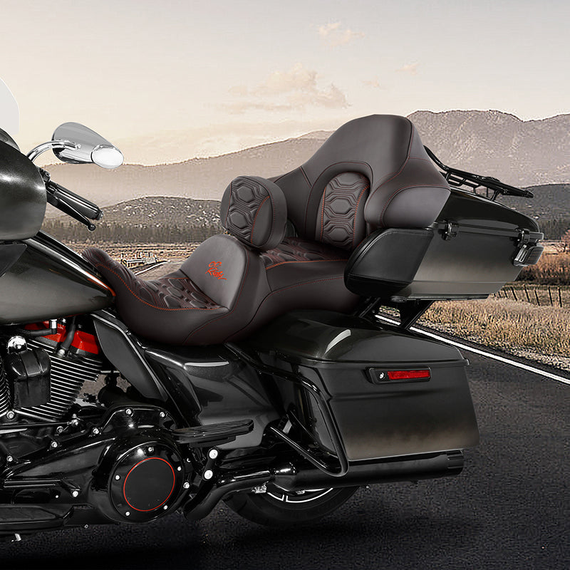 C.C. RIDER Touring Seat Driver Passenger Seat With Backrest For Harley CVO Road Glide Electra Glide Street Glide Road King, Black Coffee, 2014-2023