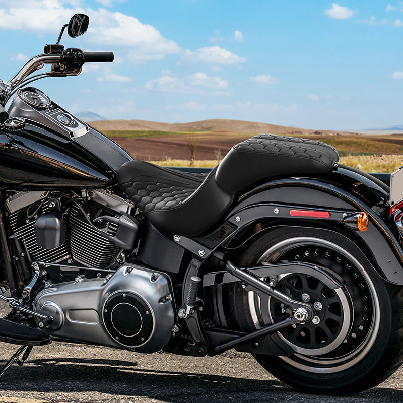 C.C. RIDER Softail Seat Two Piece 2 Up Seat Low Profile Driver Solo Seat Passenger Seat Honeycomb For Harley Softail Fat Boy Cross Bones, 2007-2017