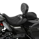 C.C. RIDER Touring Seat Two Piece Low Profile Driver Passenger Seat With Backrest For Road Glide Street Glide Road King, Black, 2009-2023
