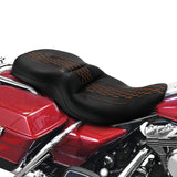 C.C. RIDER Touring Seat 2 Up Seat  Driver Passenger Seat Black Orange Honeycomb Stitching For Harley CVO Road Glide Electra Glide Street Glide Road King, 1997-2007