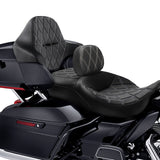 C.C. RIDER Touring Seat Driver Passenger Seat Extended Reach Seat With Backrest For Harley CVO Road Glide Electra Glide Street Glide Road King, Black Gray Diamond Stitching, 2014-2023