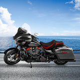 C.C. RIDER Touring Seat 2 up Seat Driver Passenger Seat Slim Extended Reach Red Stitching For Harley Touring Street Glide Road Glide Electra Glide, 2009-2023