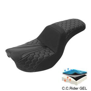 Gel Seat C.C. RIDER Dyna Step Up Seat 2 up Seat Honeycomb Stitching For Dyna Low Rider Fat Bob FXD/FXDWG, 2006-2017