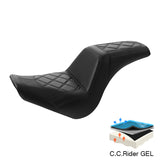 Gel Seat C.C. RIDER Softail Step Up Seat 2 Up Seat Diamond Stitching For Softail Street Bob FXBB Standard FXST Models 2018-2024