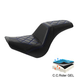 Gel Seat C.C. RIDER Softail Step Up Seat 2 Up Seat Diamond Stitching For Softail Street Bob FXBB Standard FXST Models 2018-2023