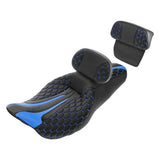 C.C. RIDER Touring Seat Driver Passenger Seat With Backrest For Harley Touring Street Glide Road Glide Electra Glide, Black Blue, 2008-2023