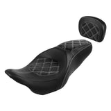 C.C. RIDER Touring Seat Driver Passenger Seat With Backrest For Harley Touring Street Glide Road Glide Electra Glide, Black White, 2008-2023