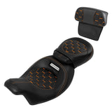C.C. RIDER Touring Seat Two Piece Low Profile Driver Passenger Seat With Backrest For Road Glide Street Glide Road King, Black Orange, 2009-2023