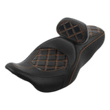 C.C. RIDER Touring Seat Driver Passenger Seat With Backrest For Harley Touring Street Glide Road Glide Electra Glide, Black Orange, 2008-2023