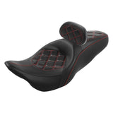 C.C. RIDER Touring Seat Driver Passenger Seat With Backrest For Harley Touring Street Glide Road Glide Electra Glide, Black Red, 2008-2023