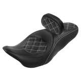 C.C. RIDER Touring Seat Driver Passenger Seat With Backrest For Harley Touring Street Glide Road Glide Electra Glide, Black White, 2008-2023