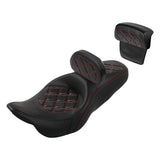 C.C. RIDER Touring Seat Driver Passenger Seat With Backrest For Harley Touring Street Glide Road Glide Electra Glide, Black Red, 2008-2023