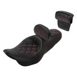 C.C. RIDER Touring Seat Driver Passenger Seat With Backrest For Harley Touring Street Glide Road Glide Electra Glide, Black Red, 2008-2024