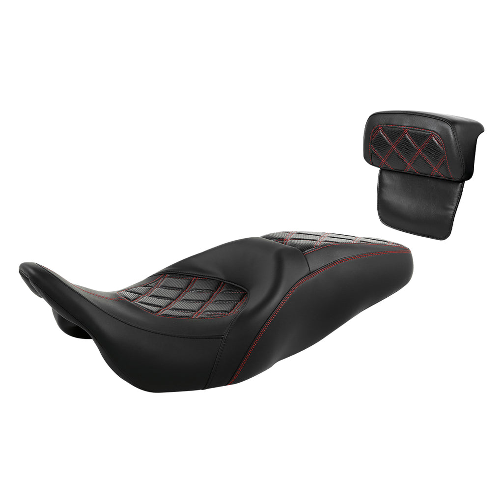 C.C. RIDER Touring Seat Driver Passenger Seat With Backrest For Harley Touring Street Glide Road Glide Electra Glide, Black Red, 2008-2023