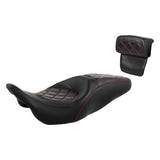 C.C. RIDER Touring Seat Driver Passenger Seat With Backrest For Harley Touring Street Glide Road Glide Electra Glide, Black Red, 2008-2024