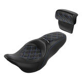 C.C. RIDER Touring Seat Driver Passenger Seat With Backrest For Harley Touring Street Glide Road Glide Electra Glide, Black Blue, 2008-2023