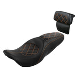 C.C. RIDER Touring Seat Driver Passenger Seat With Backrest For Harley Touring Street Glide Road Glide Electra Glide, Black Orange, 2008-2023