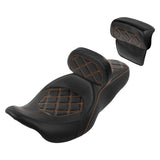 C.C. RIDER Touring Seat Driver Passenger Seat With Backrest For Harley Touring Street Glide Road Glide Electra Glide, Black Orange, 2008-2023