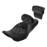 C.C. RIDER Touring Seat Driver Passenger Seat With Backrest For Harley Touring Street Glide Road Glide Electra Glide, Black White, 2008-2023