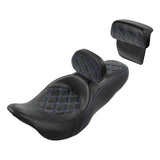 C.C. RIDER Touring Seat Driver Passenger Seat With Backrest For Harley Touring Street Glide Road Glide Electra Glide, Black Blue, 2008-2023