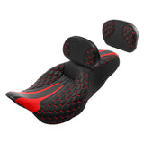 C.C. RIDER Touring Seat Driver Passenger Seat With Backrest For Harley Touring Street Glide Road Glide Electra Glide, Black Red, 2008-2023