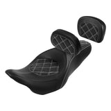 C.C. RIDER Touring Seat Driver Passenger Seat With Backrest For Harley Touring Street Glide Road Glide Electra Glide, Black White, 2008-2023