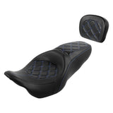 C.C. RIDER Touring Seat Driver Passenger Seat With Backrest For Harley Touring Street Glide Road Glide Electra Glide, Black Blue, 2008-2023