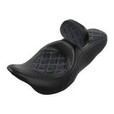 C.C. RIDER Touring Seat Driver Passenger Seat With Backrest For Harley Touring Street Glide Road Glide Electra Glide, Black Blue, 2008-2023