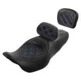 C.C. RIDER Touring Seat Driver Passenger Seat With Backrest For Harley Touring Street Glide Road Glide Electra Glide, Black Blue, 2008-2023