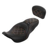 C.C. RIDER Touring Seat Driver Passenger Seat With Backrest For Harley Touring Street Glide Road Glide Electra Glide, Black Orange, 2008-2023