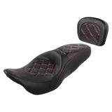 C.C. RIDER Touring Seat Driver Passenger Seat With Backrest For Harley Touring Street Glide Road Glide Electra Glide, Black Red, 2008-2023