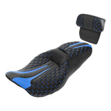 C.C. RIDER Touring Seat Driver Passenger Seat With Backrest For Harley Touring Street Glide Road Glide Electra Glide, Black Blue, 2008-2023