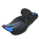 C.C. RIDER Touring Seat Driver Passenger Seat With Backrest For Harley Touring Street Glide Road Glide Electra Glide, Black Blue, 2008-2023