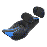 C.C. RIDER Touring Seat Driver Passenger Seat With Backrest For Harley Touring Street Glide Road Glide Electra Glide, Black Blue, 2008-2023