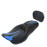 C.C. RIDER Touring Seat Driver Passenger Seat With Backrest For Harley Touring Street Glide Road Glide Electra Glide, Black Blue, 2008-2023