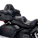 C.C. RIDER Touring Seat Driver Passenger Seat With Backrest For Harley CVO Road Glide Electra Glide Street Glide Road King, Black Blue, 2014-2023